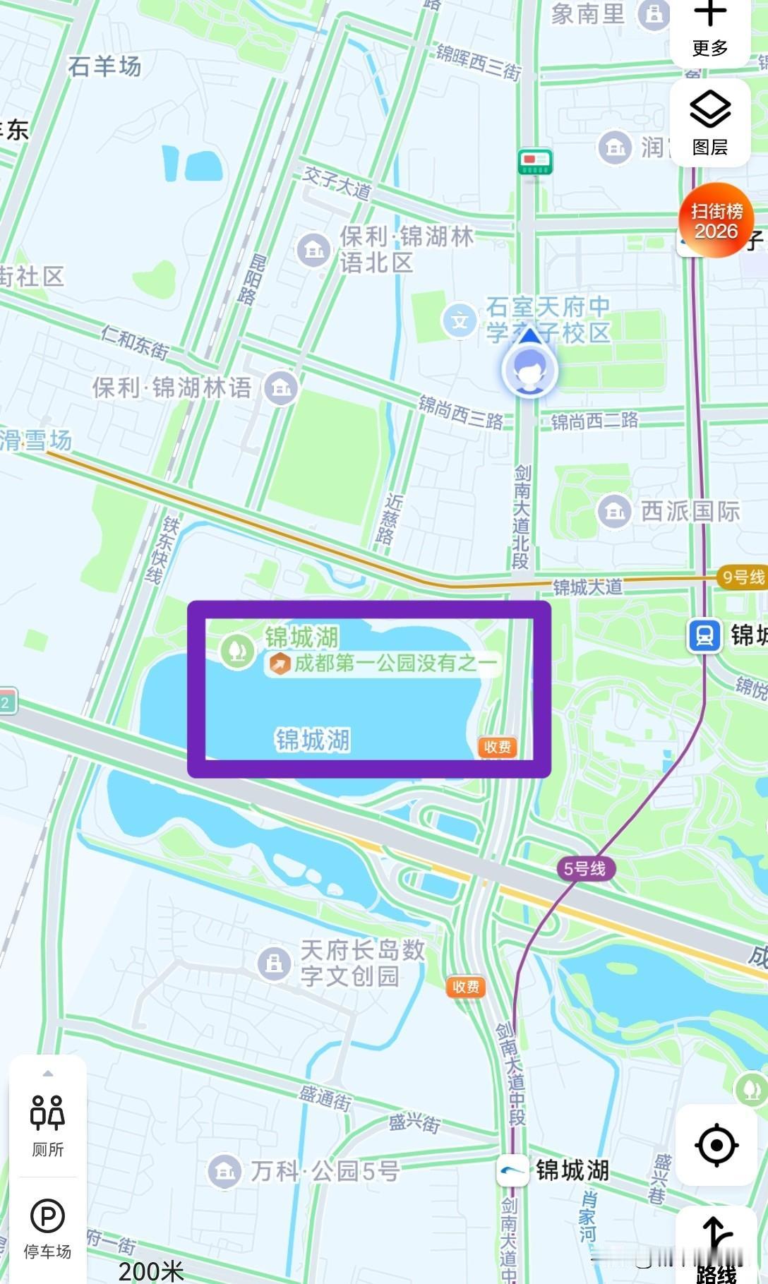 这么逼格！锦城湖公园是成都第一公园，并且是没有之一。关键这就是高德地图上显示的。