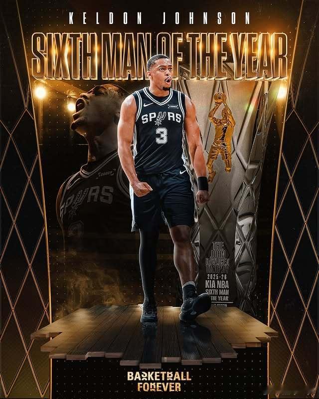 凯尔登·约翰逊荣膺2025-26赛季年度最佳第六人 🏆约翰逊本赛季为马刺出战8