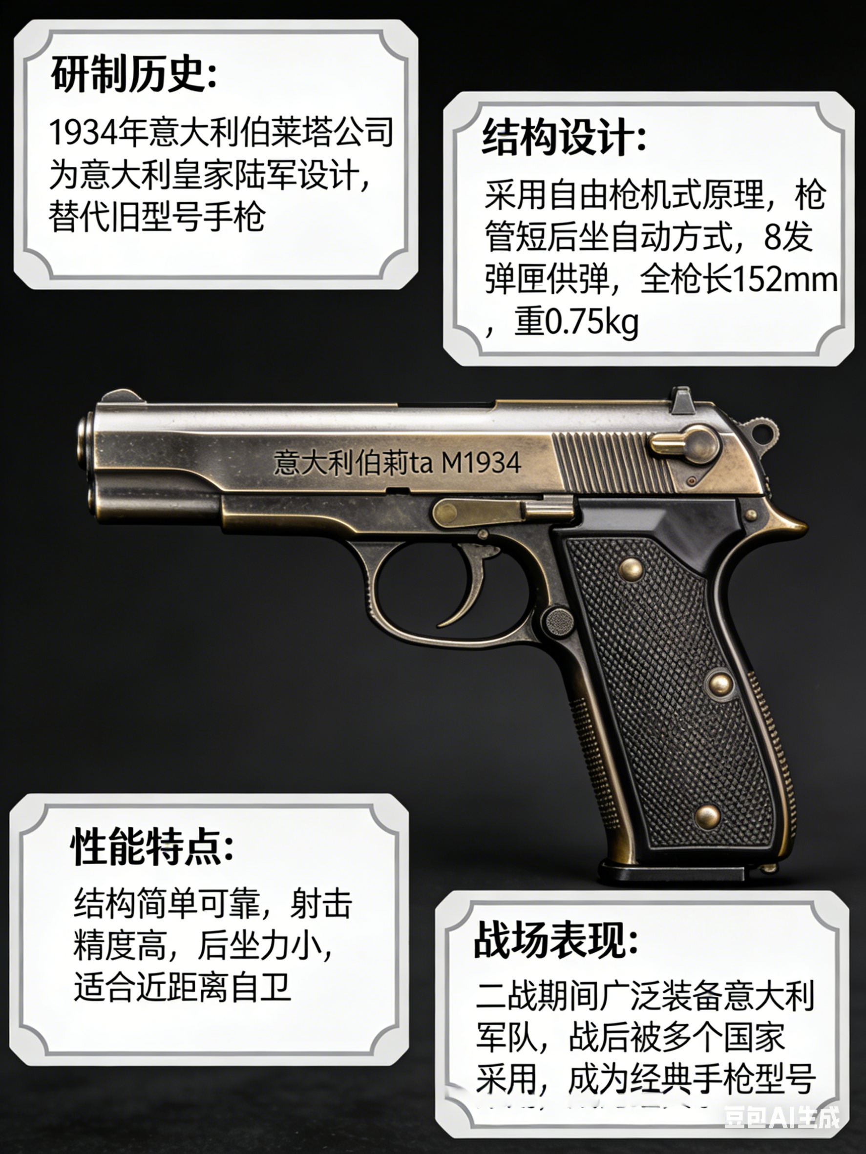 军事ai新视野 意大利伯莱塔M1934手枪伯莱塔M1934手枪是伯莱塔公司于20