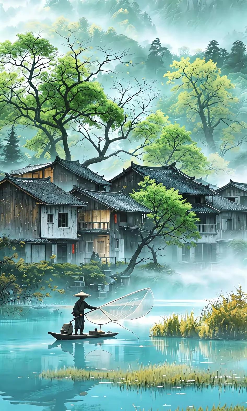 上联：晨曦单浆自漂流
下联：落日孤村人未归