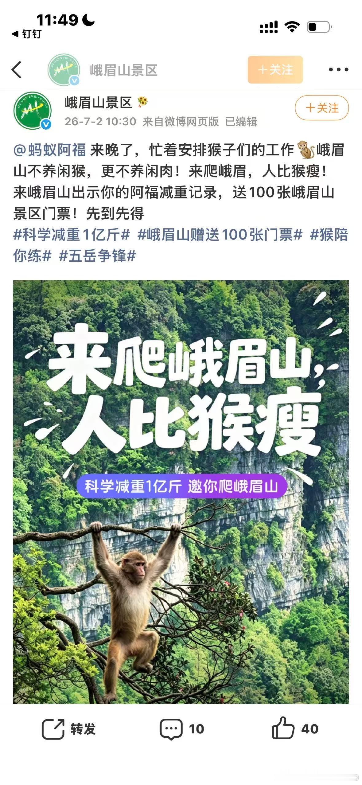 五岳为抢人爬山杠上了爬峨眉山人比猴瘦各大山岳各有吸引力，不必盲目攀比跟风，大家各