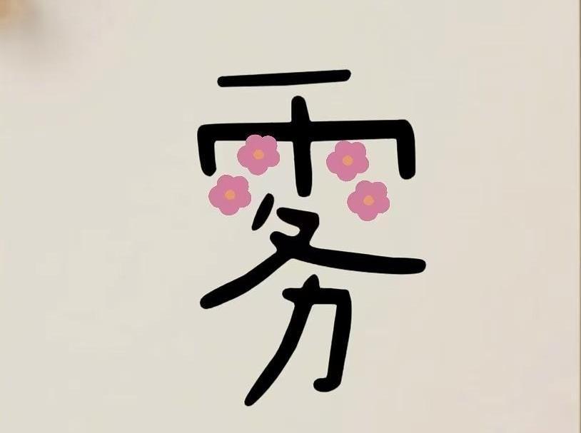 一张图，一个“雾”字，底下的“雨”被换成了“花”。
谜底很简单，就是成语“雾里看