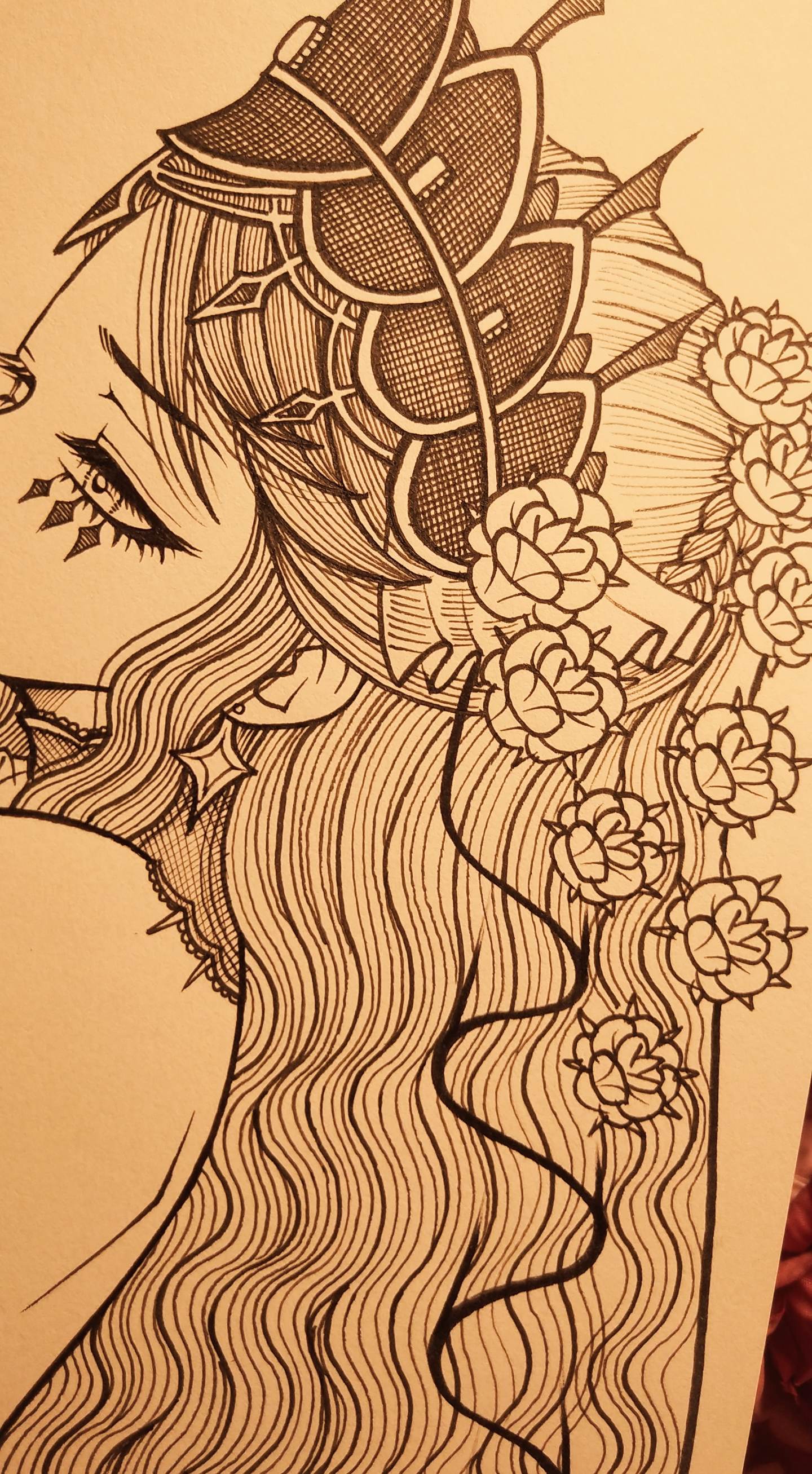 手绘线稿。女王艾达-长夜