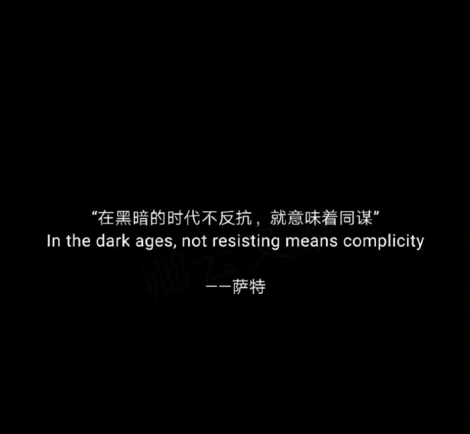 “在黑暗的时代不反抗，就意味着同谋”一一萨特 