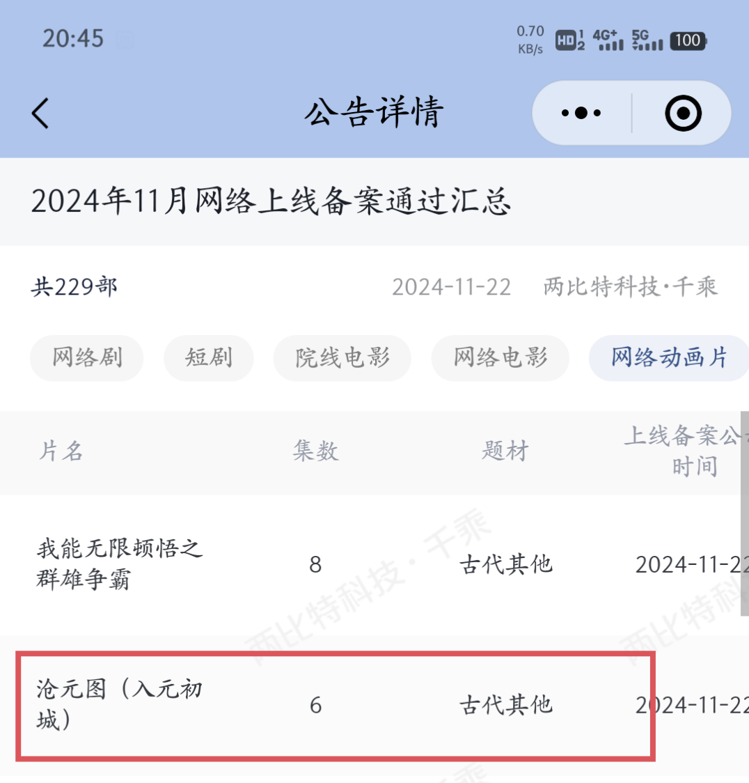 [浪] 漫视界企划 [浪] 沧元图动画 [浪]上线备案来喽，6集，接下来继续预热