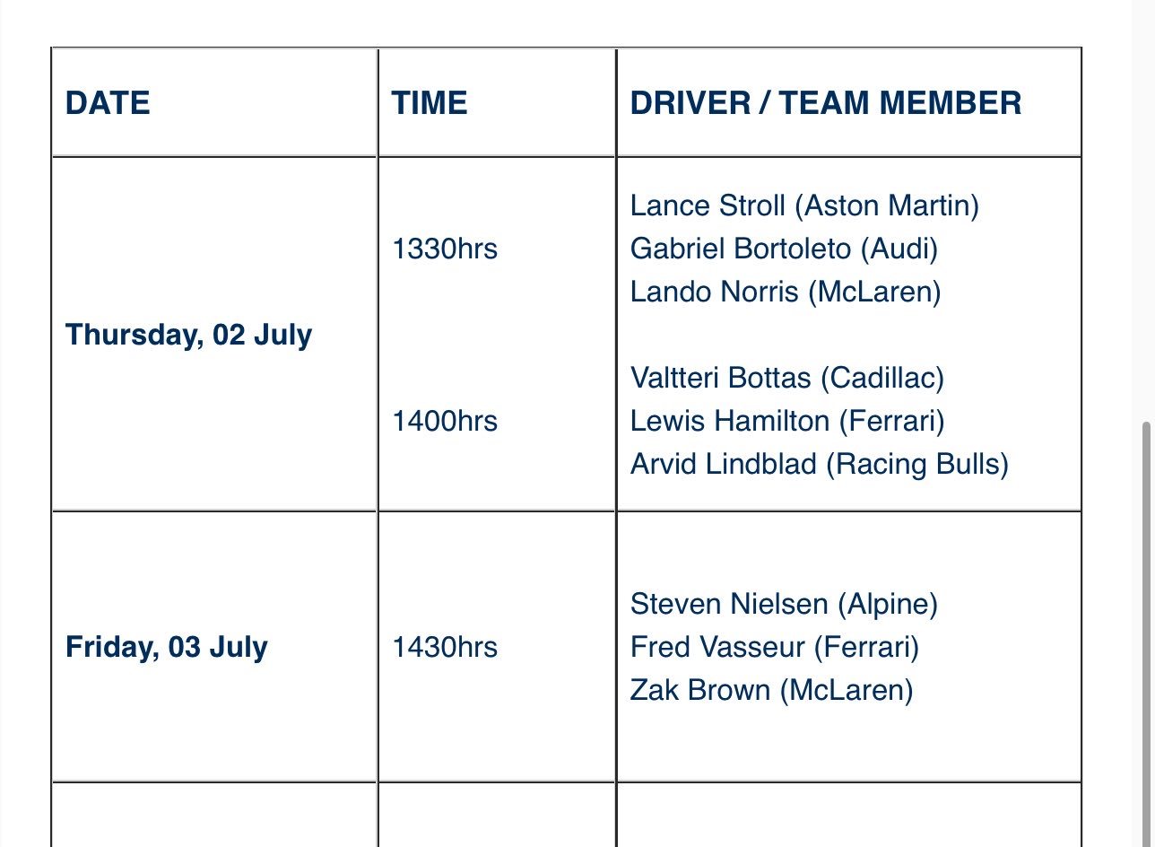 F12026F1英国大奖赛 F1英国大奖赛车手与车队领队新闻发布会安排 