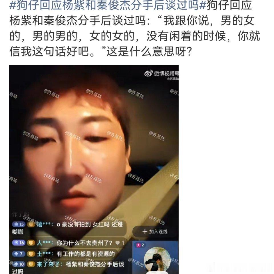 狗仔回应杨紫和秦俊杰分手后谈过吗这也叫回应，前言不搭后语的。大家还是多关注杨紫的