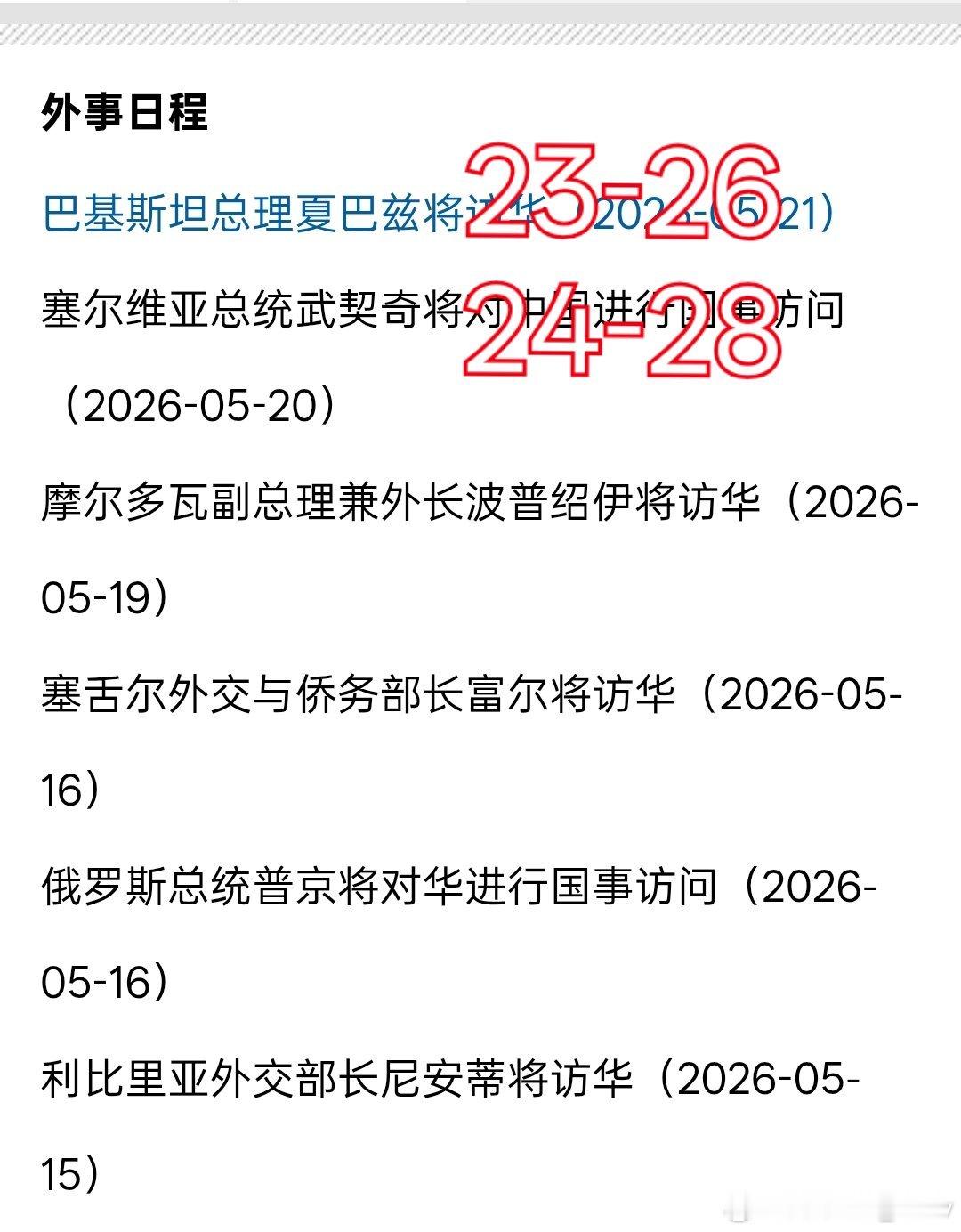 大国外事日程：接下来要进行的。繁忙的五月份，一场接一场。外交部人士辛苦了 