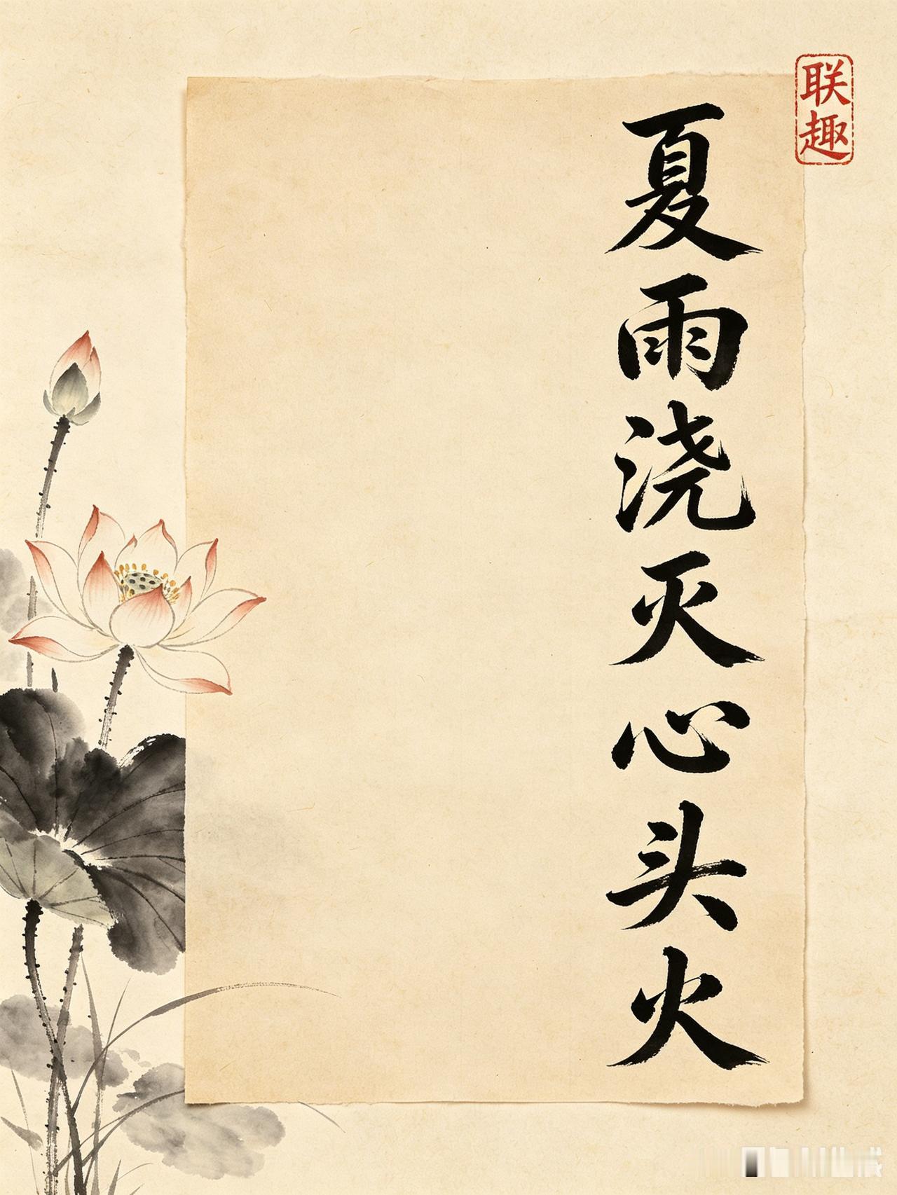 上联；夏雨浇灭心头火

求对下联！要求:注意平仄韵，对仗必须工整。