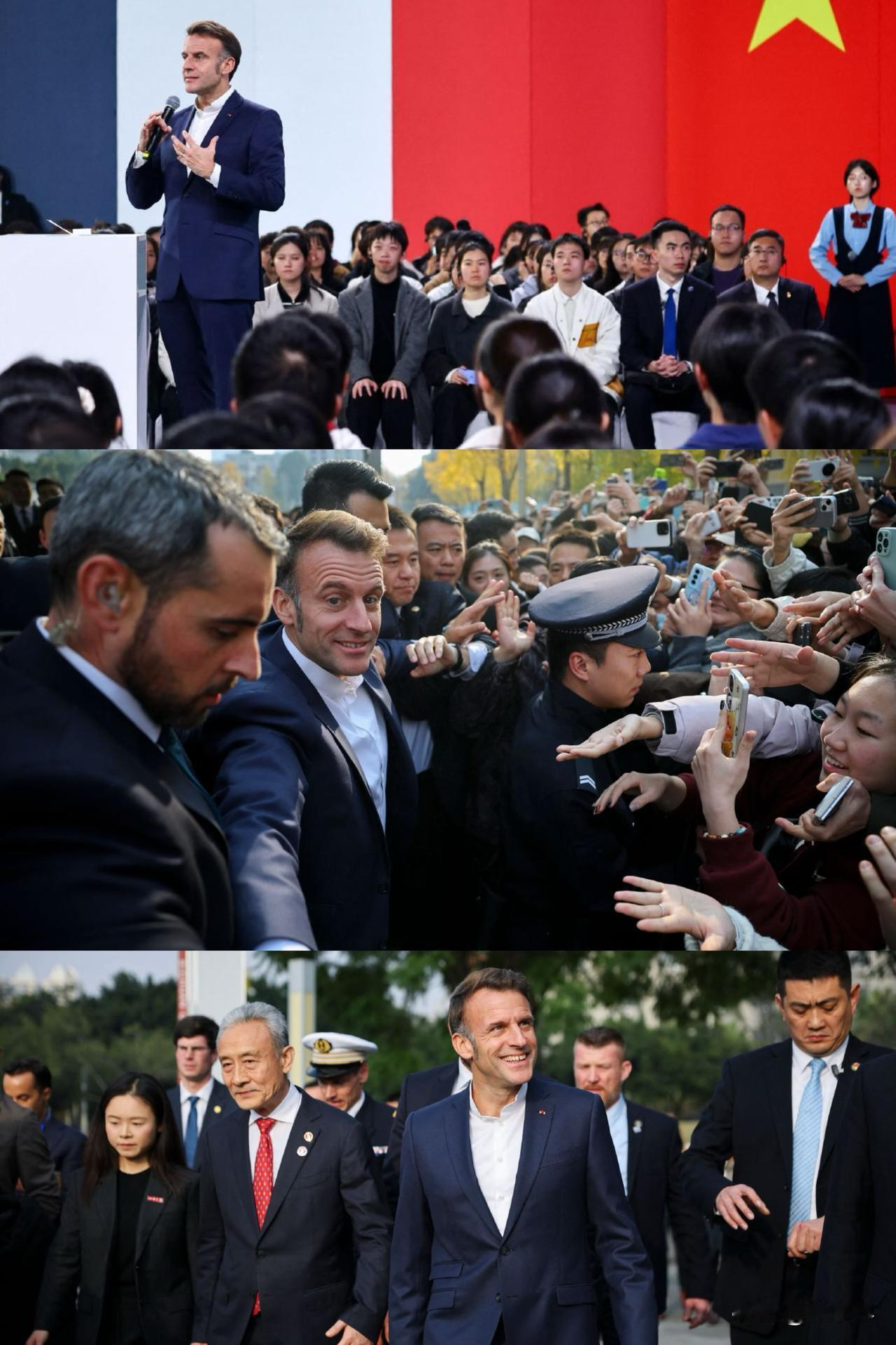 马克龙在川大被“追星”般欢迎，现场氛围欢呼狂热……他对学子们发表了演讲，鼓励他们