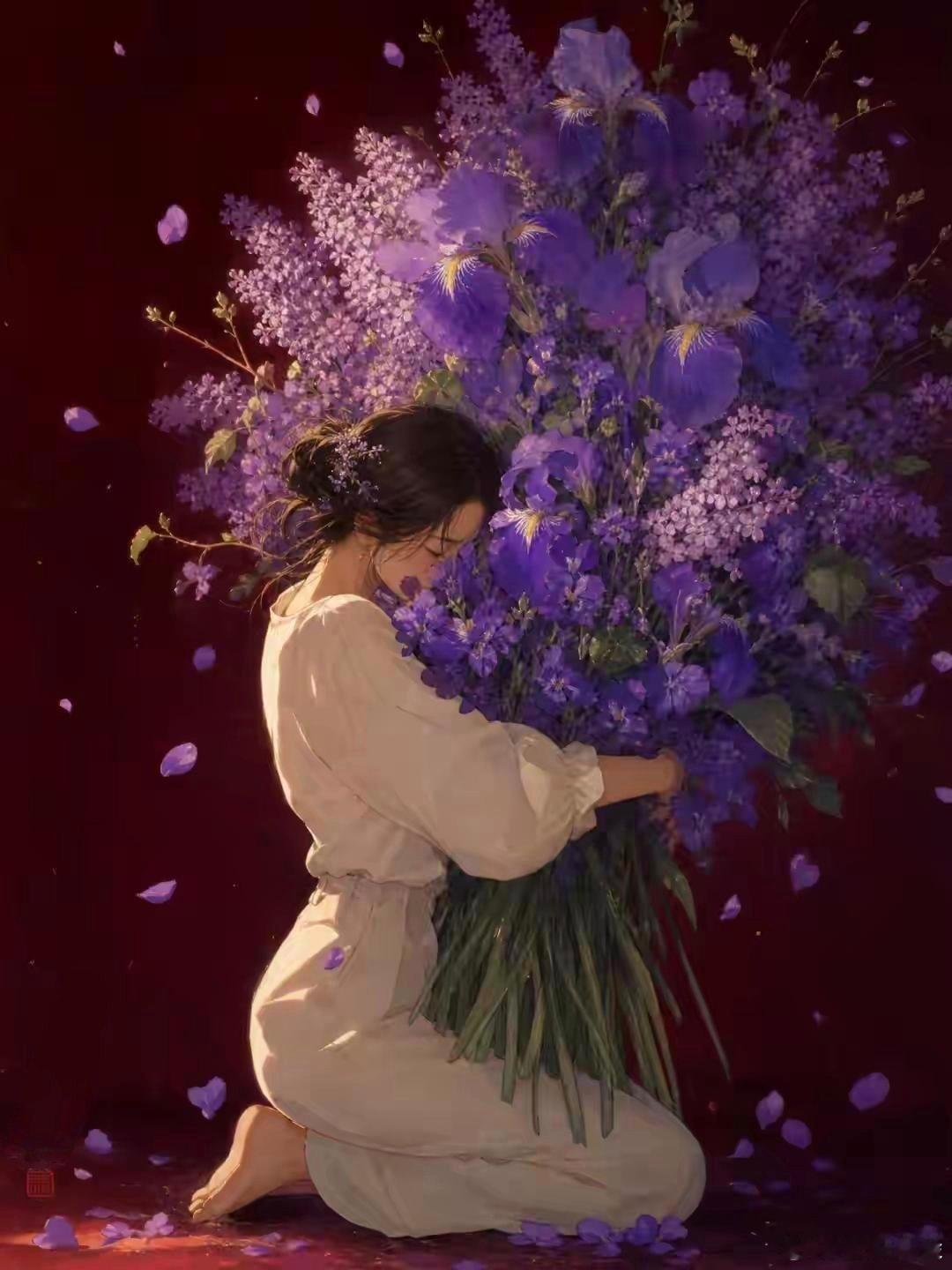 一路芬芳·步步生花· 优雅花中美人插画～ ​​​
