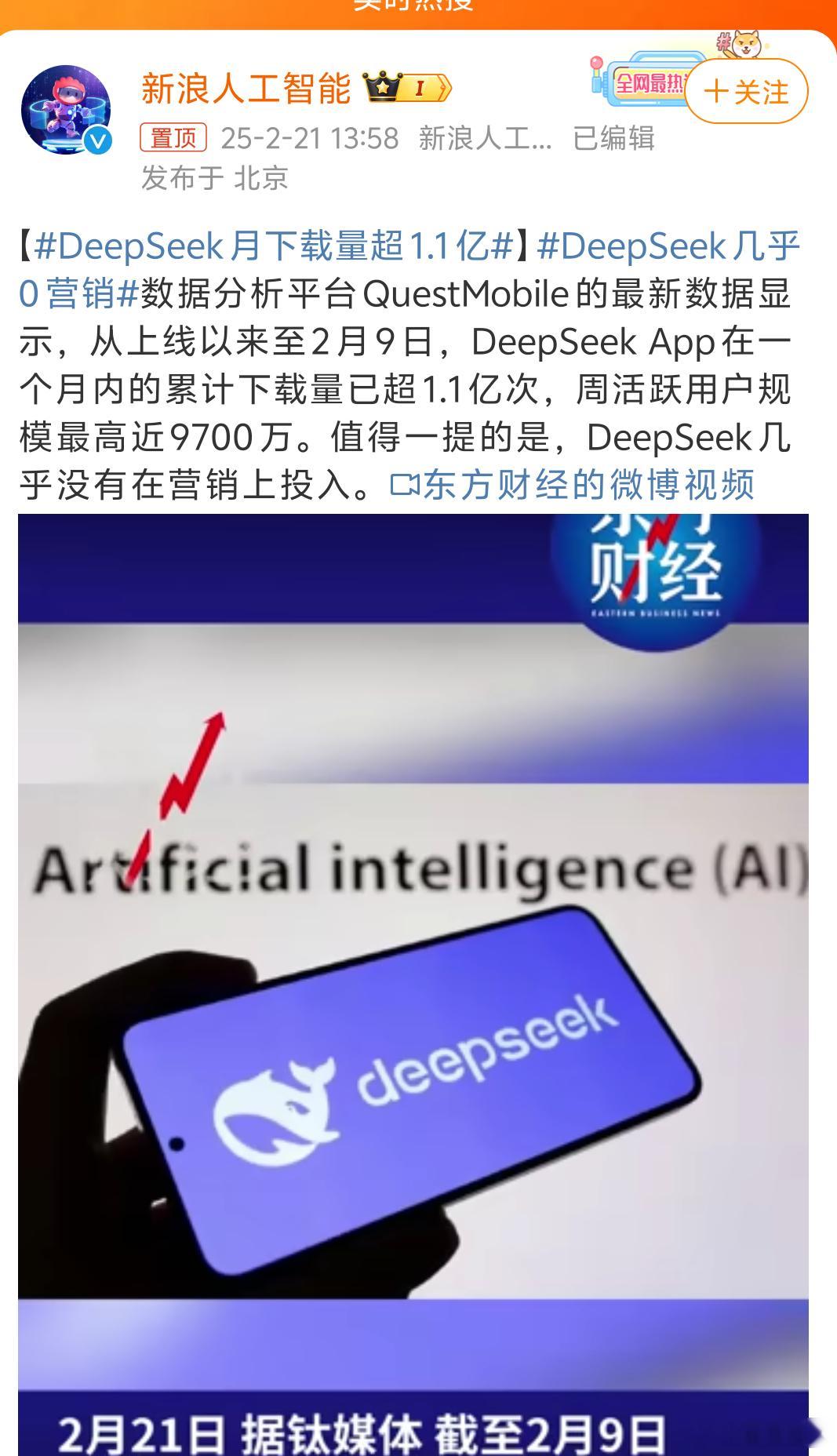 DeepSeek月下载量超1.1.亿啊其实刚出没多少人知道，我就下载了，当时听说