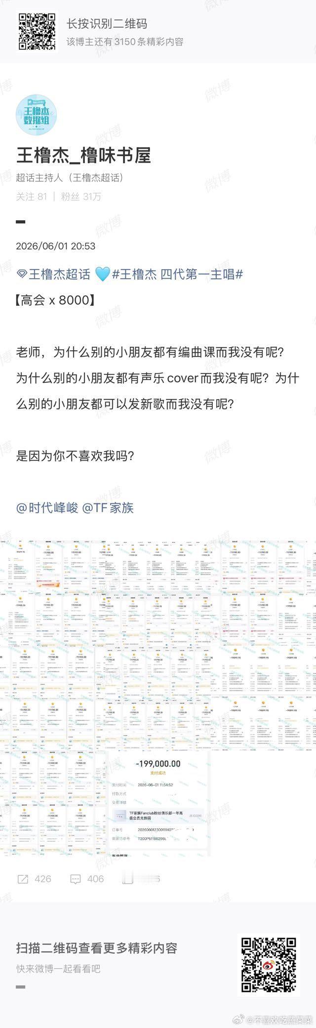 tg王橹杰数据组六一晒单8000个高会 