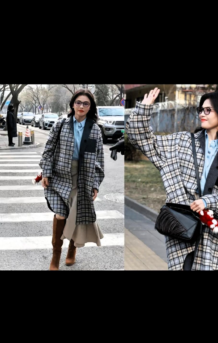 有马甲线的大姐姐！
刘涛现身央视第二次春晚联排，被拍到的她身穿LOEWE格纹大衣