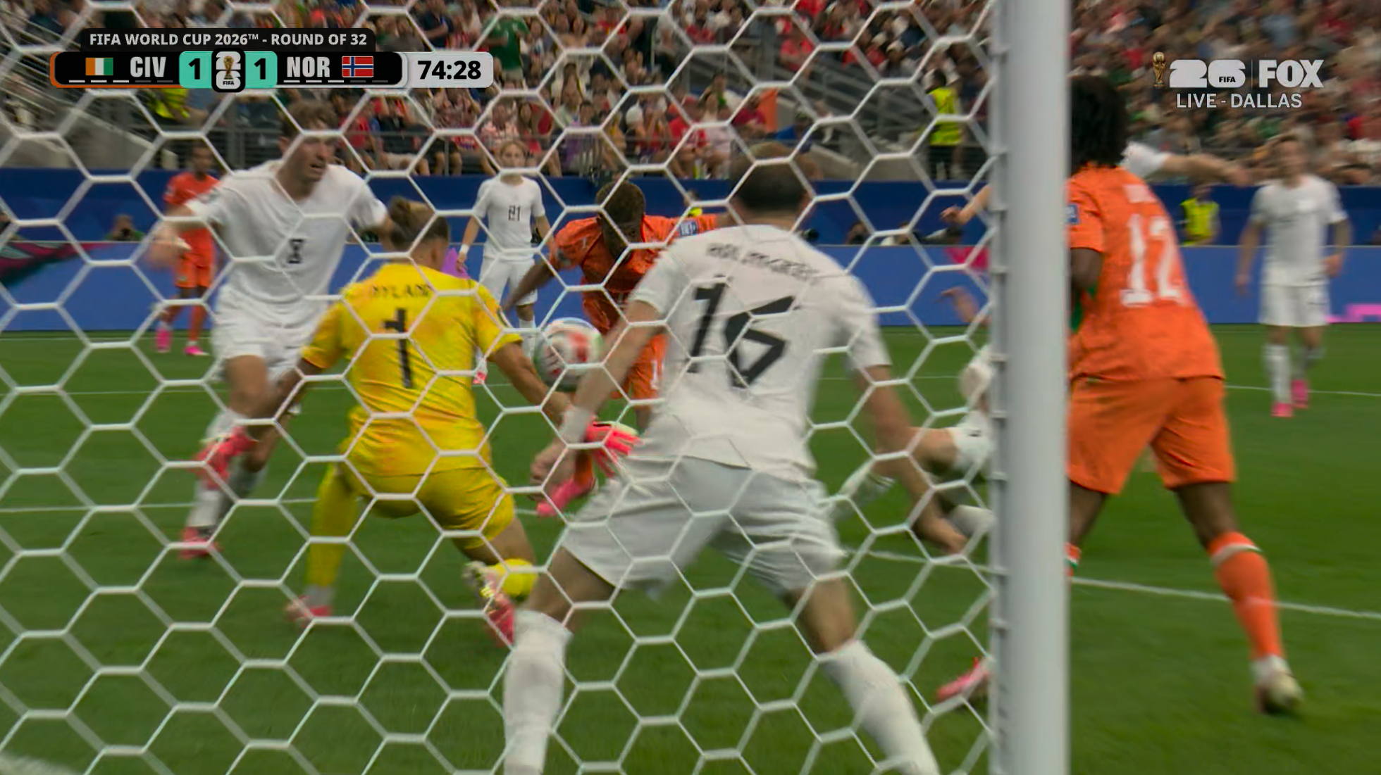 2026国际足联世界杯 32强科特迪瓦对阵挪威BO1，74分钟，科特迪瓦进球！1