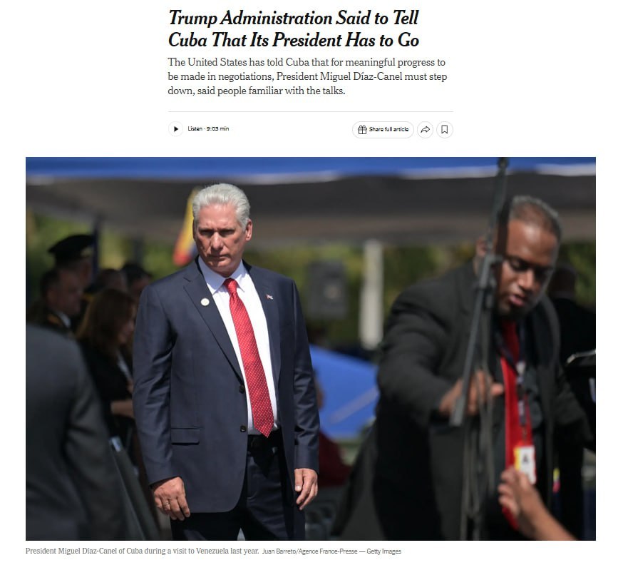 特朗普称将拿下古巴据《纽约时报》报道，美国已告知古巴，若想在正在进行的谈判中取得