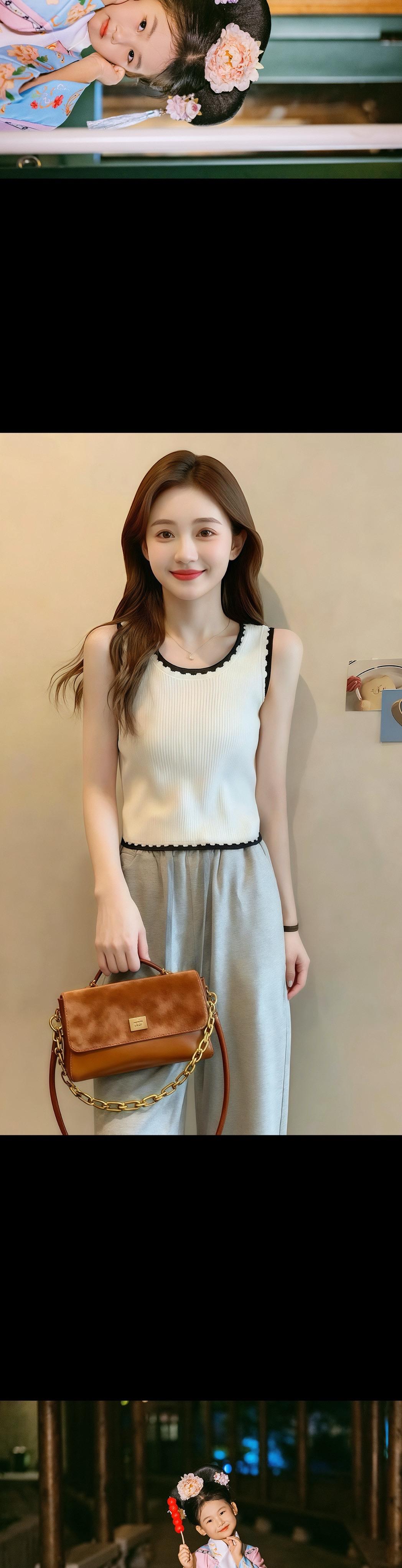 姐妹们，一眼心动的设计感新款小香风白色针织背心，女士修身款尽显高级感...