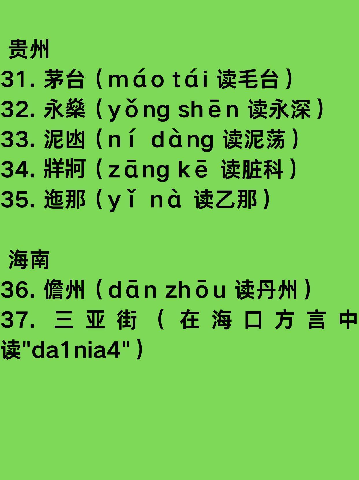 容易读错的地名
看看有啥需要补充的不。
我是基本有一大半都是读错的，关键是，还有