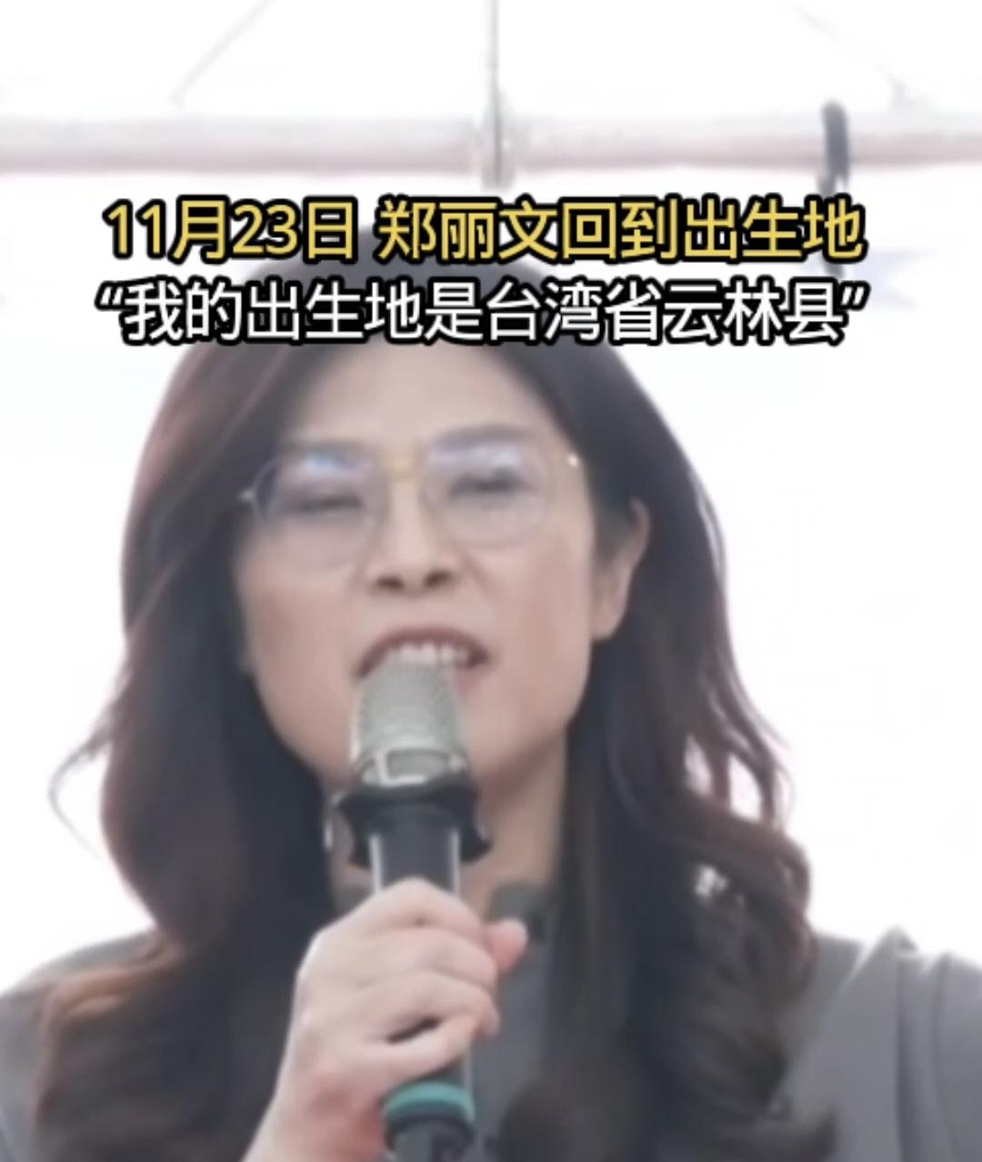 11月23日，郑丽文回到老家并发表演讲。

郑丽文讲到：“我的身份证出生地是台湾