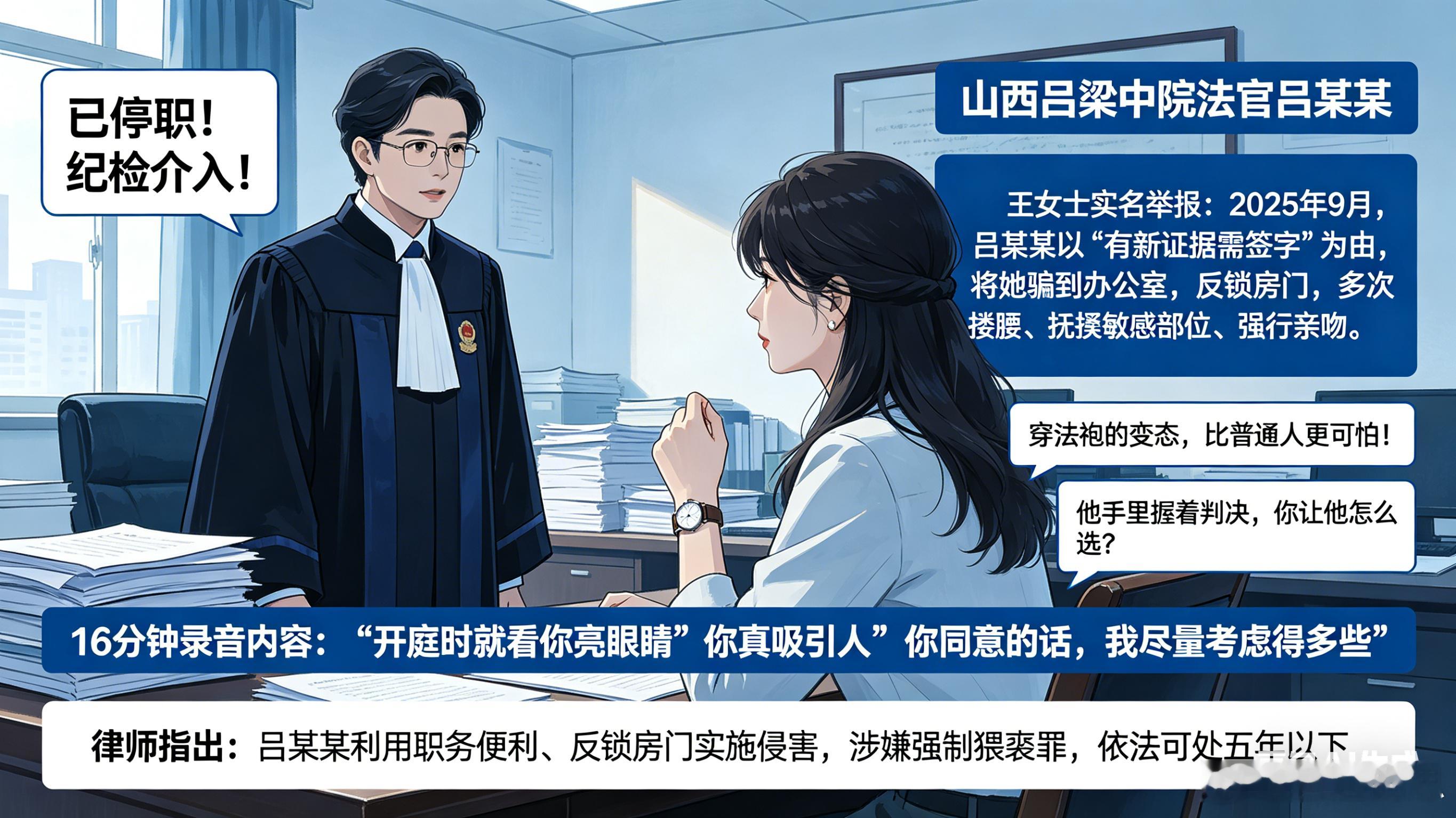 法官办公室猥亵女当事人，官方通报来了：已停职！纪检介入！被女当事人16分钟录音实