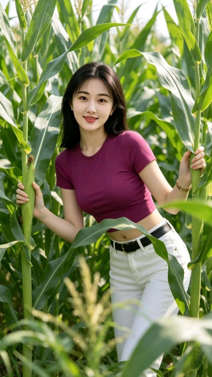 在玉米地里，笑得真开心！女人最耐看的长相是什么样的 耐看的长相 玉米地自拍