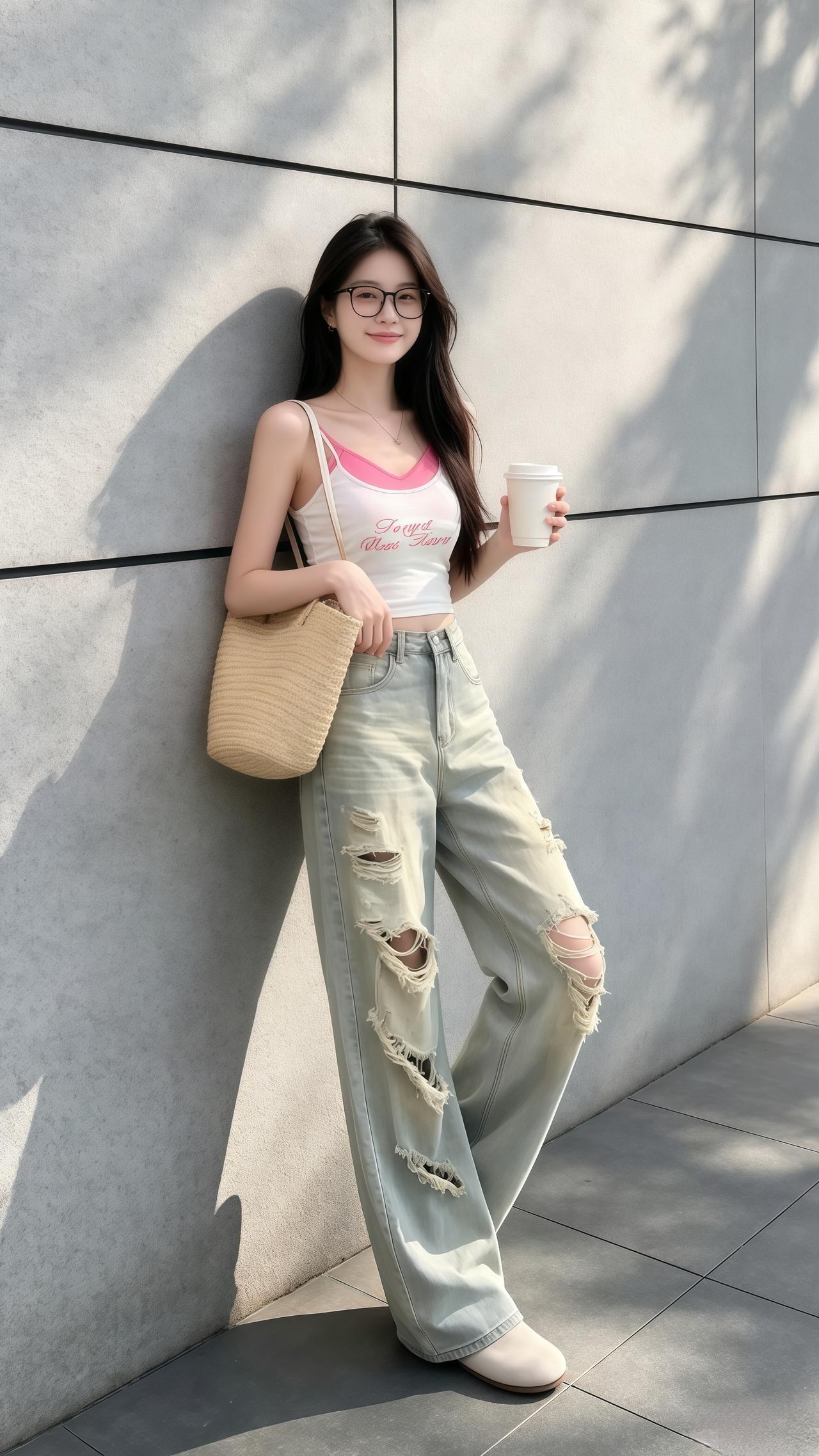 夏日chill穿搭 破洞牛仔裤 牛仔裤裤子穿搭