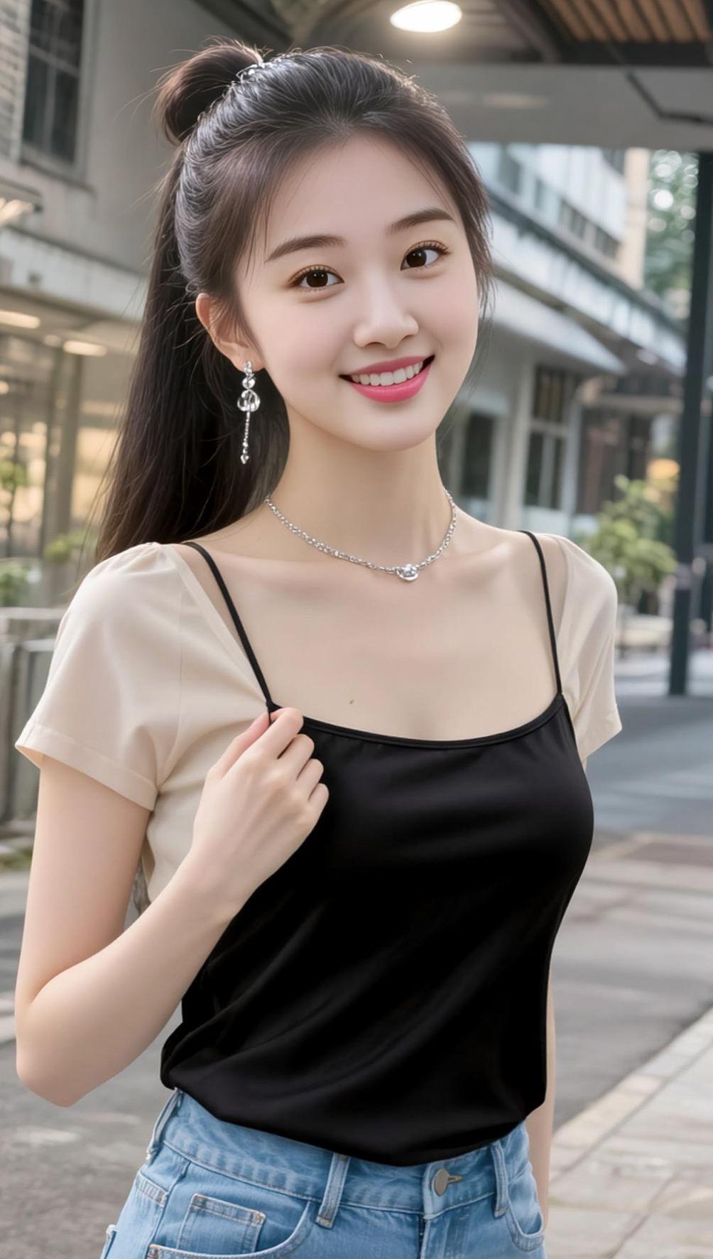 AI马尾休闲照 抖音ai创作 颜值美女穿搭