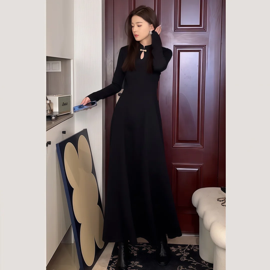 一眼心动！黑色旗袍连衣裙氛围感拉满
