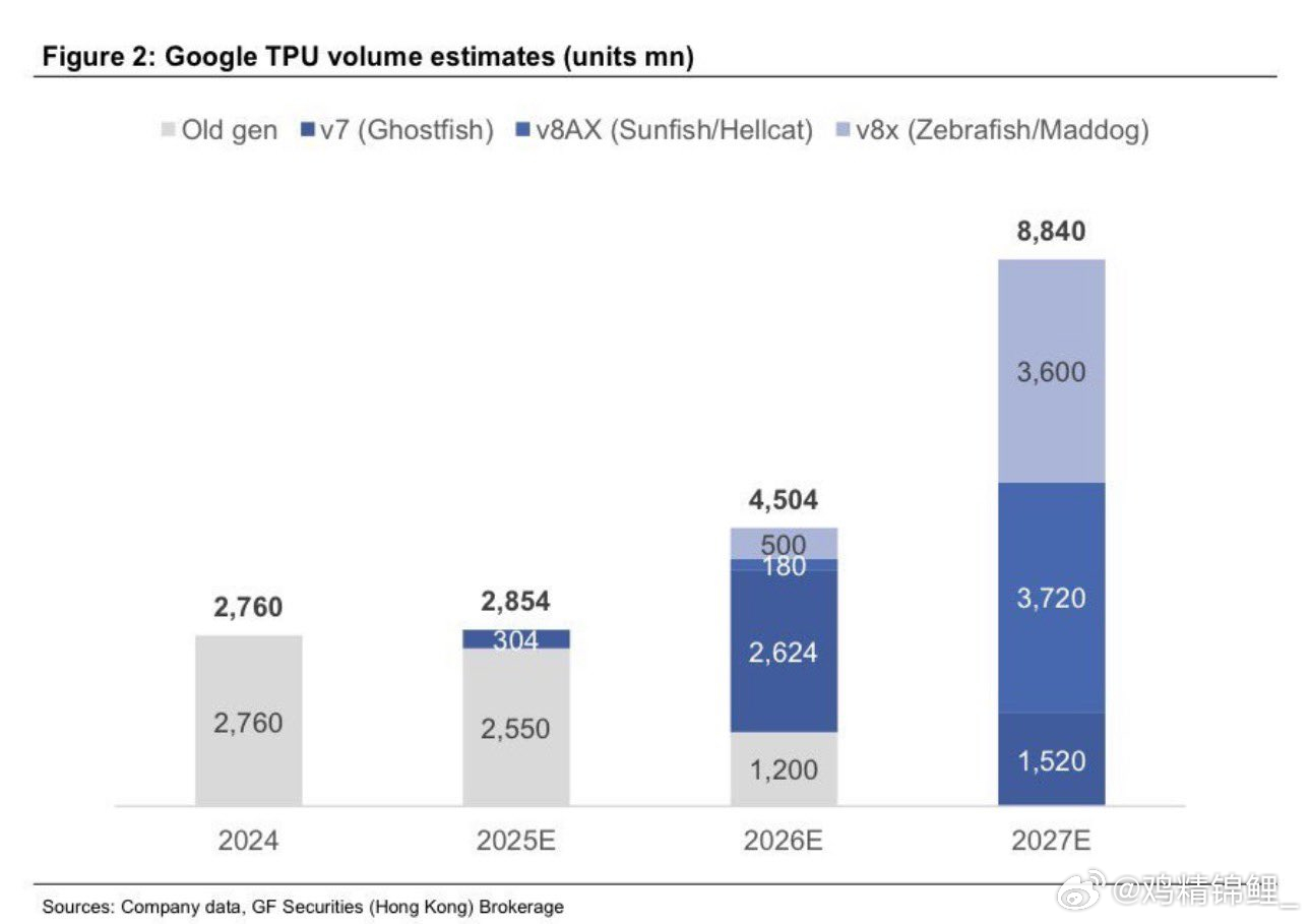 到 2027 年，TPU 的存储容量预计将增长超过三倍，达到 8.1 亿。几乎所