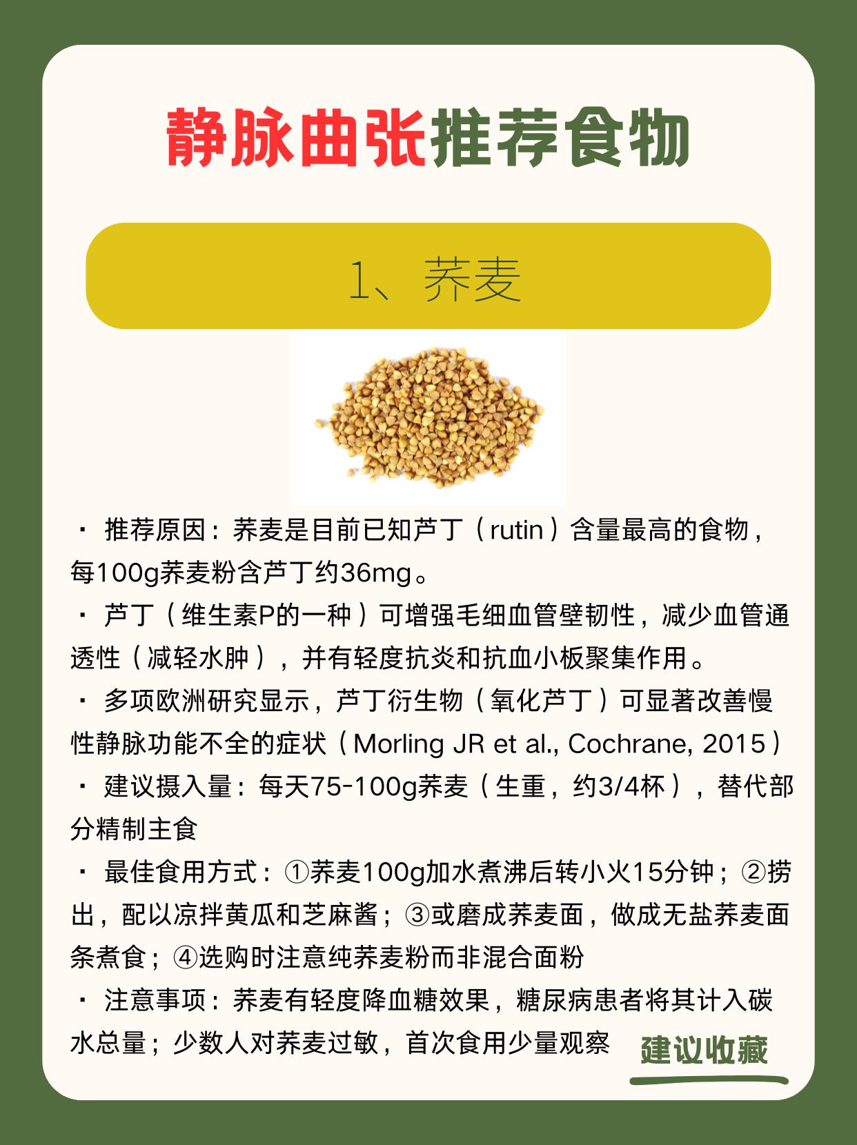适合静脉曲张的8类食物
静脉曲张的营养干预，目标有三：增强静脉壁弹性和胶原蛋白密