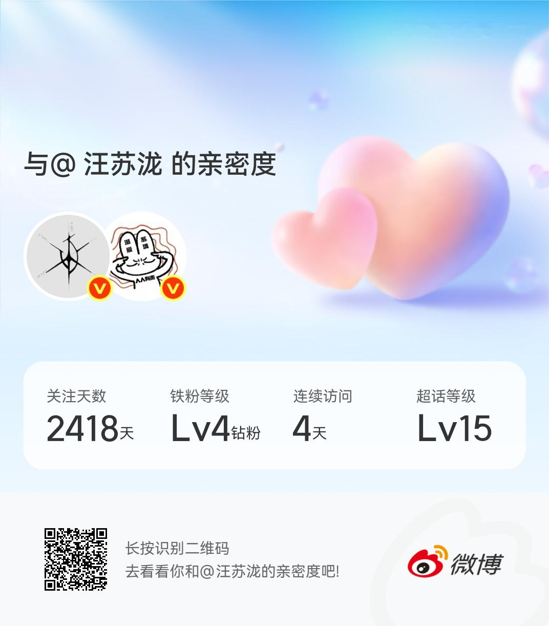 快来看看我与的亲密度！网页链接微博亲密度与汪苏泷的亲密度