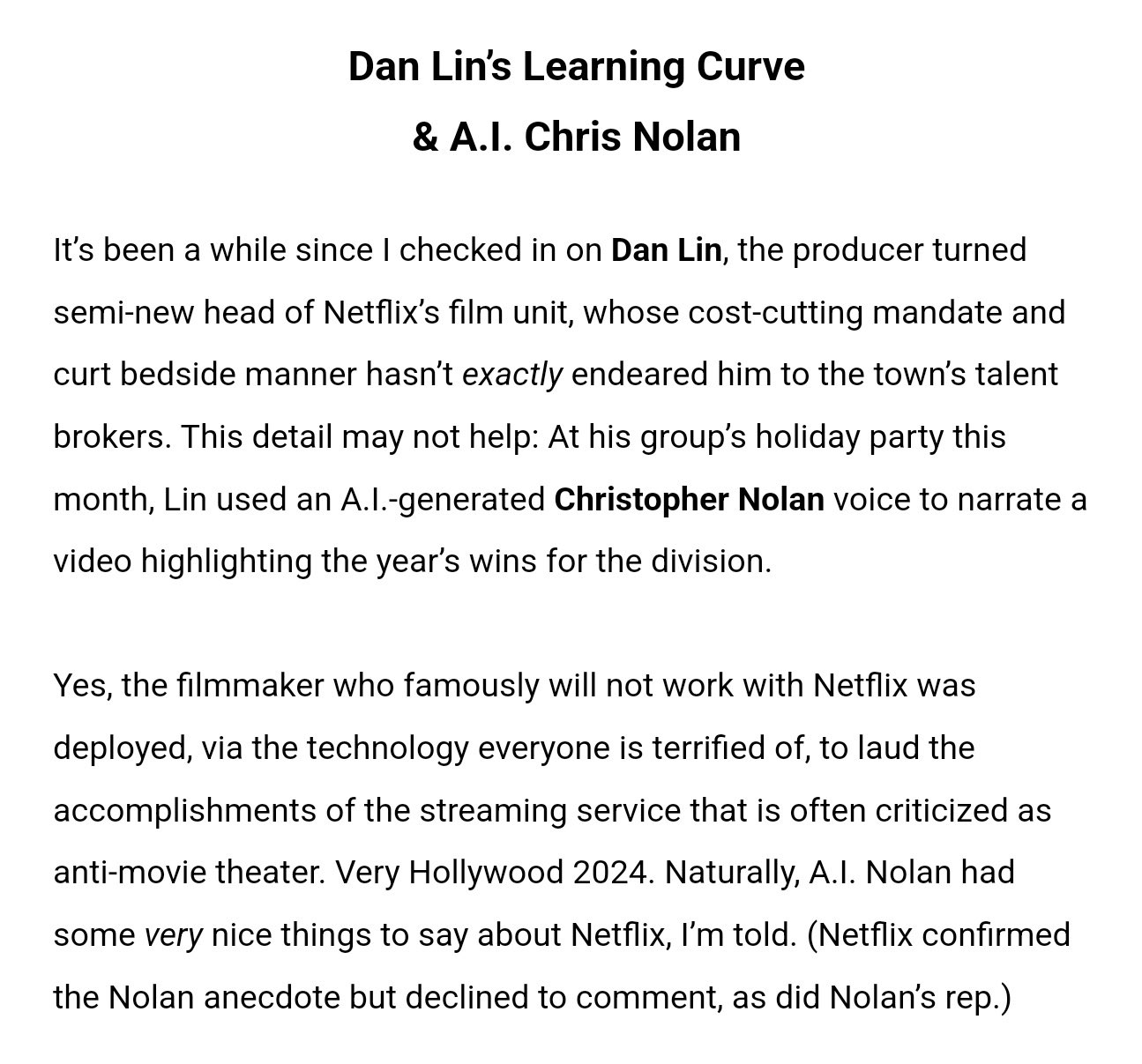 TNABO  PuckNews发了个很搞笑的瓜：在本月Netflix公司的假期聚