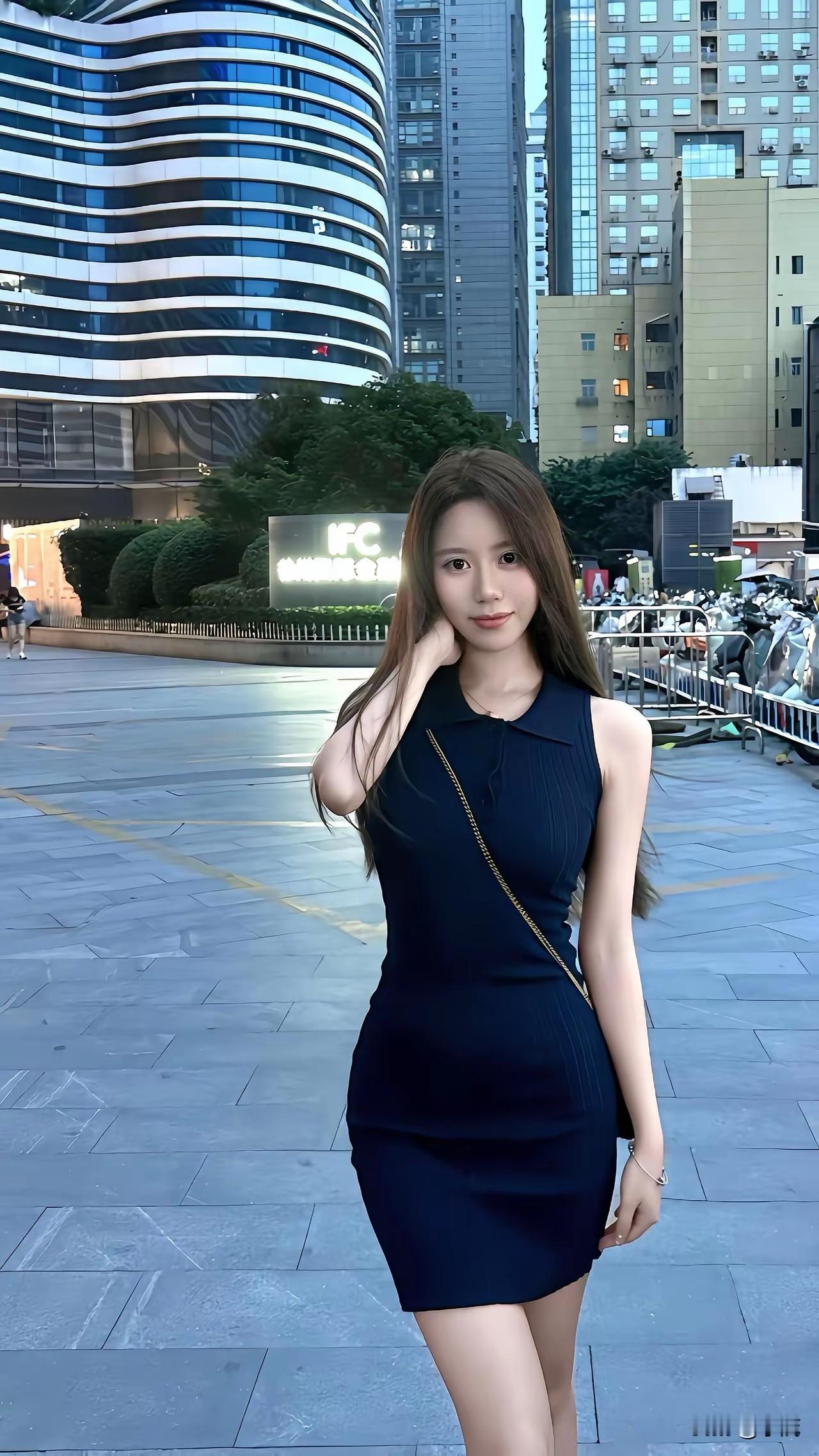 城市街头一袭黑裙，温柔氛围感拉满。
有没有人跟我一样，第一眼看见她，莫名想喊一声