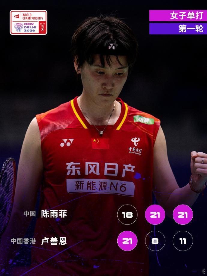 陈雨菲世锦赛开门红陈雨菲2比1卢善恩 2026年羽毛球世锦赛女单首轮，陈雨菲2比