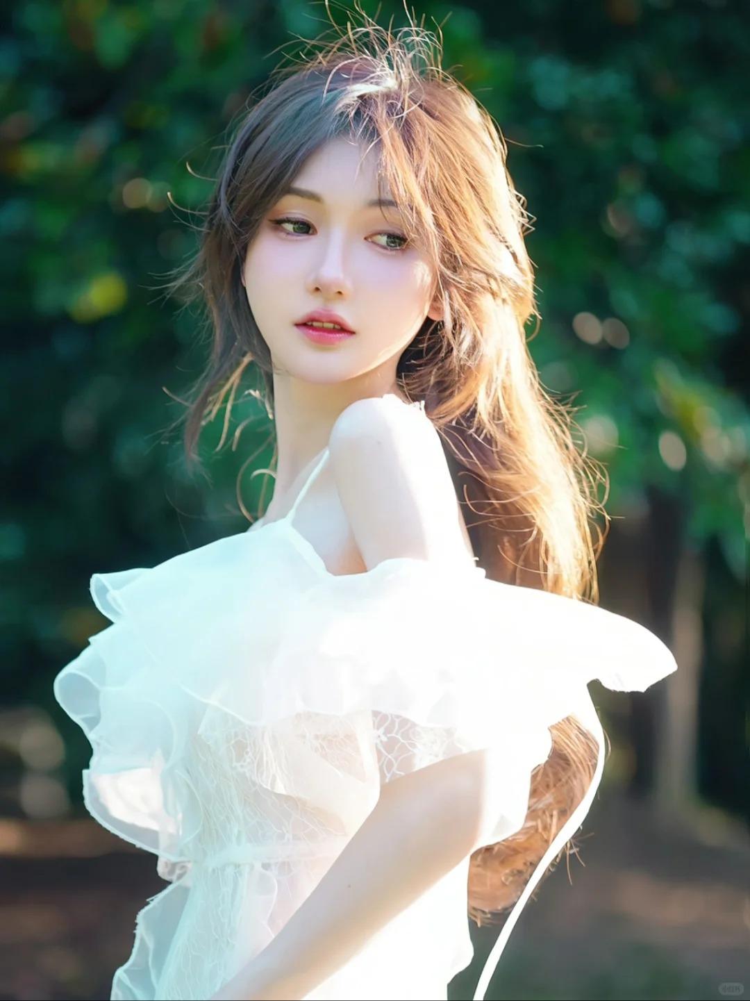 高级冷艳的广东模特小美女，眉弓侧影像冰棱折射的冷光，在眉骨外侧自然铺展，不锐利却