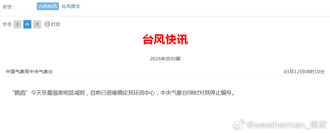 【台风鹦鹉停编】台风“鹦鹉”今天早晨强度明显减弱，目前已很难确定其环流中心，中央