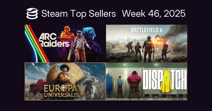 最新一周销量榜出炉，统计时间11月4日至11月11日，《ARC Raiders》