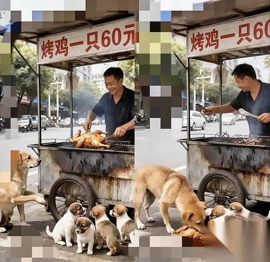 谁见过为崽连尾巴都不敢翘的狗妈妈？

凌晨五点的包子铺飘着肉香，它带着三只缩成毛