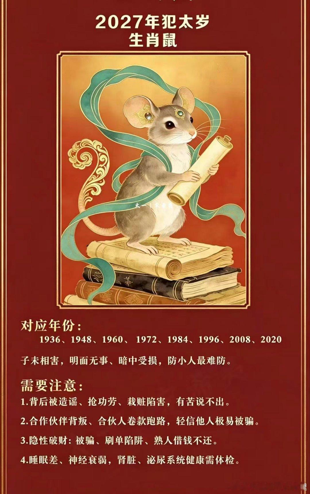 【害太岁】属鼠乃是害太岁。强调了27年很重要‼️而年运已经进入了，害既是陷害、危