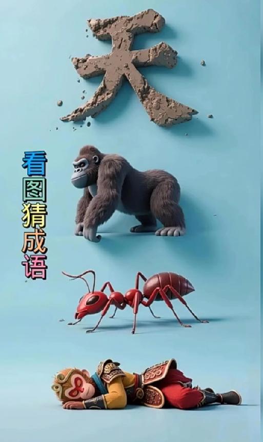 “天”字+大猩猩+蚂蚁+孙悟空，这是什么成语？