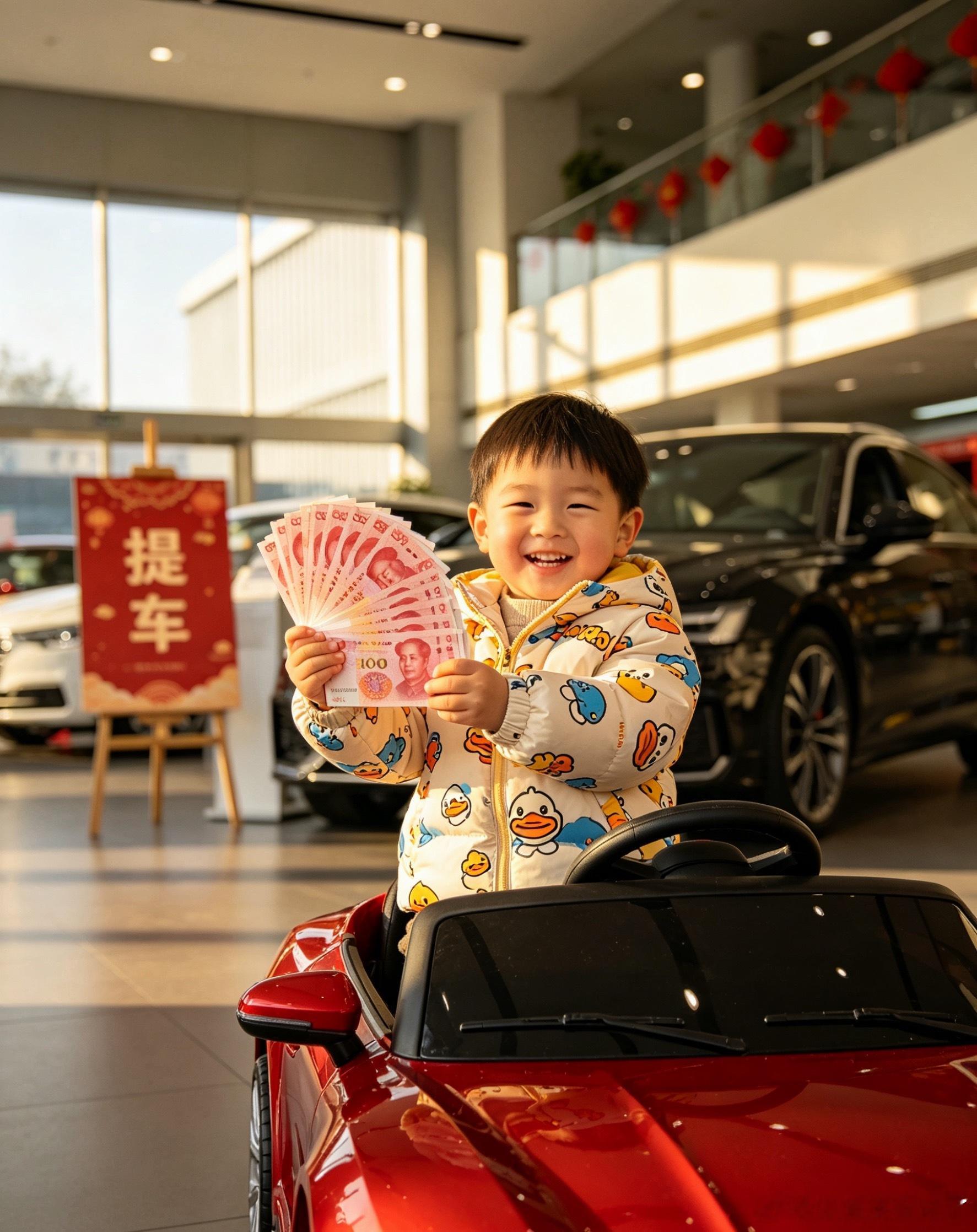 6岁萌娃拿压岁钱豪横提车六岁小车迷打卡车展圆梦，揣着压岁钱认真挑选座驾，只为给玩