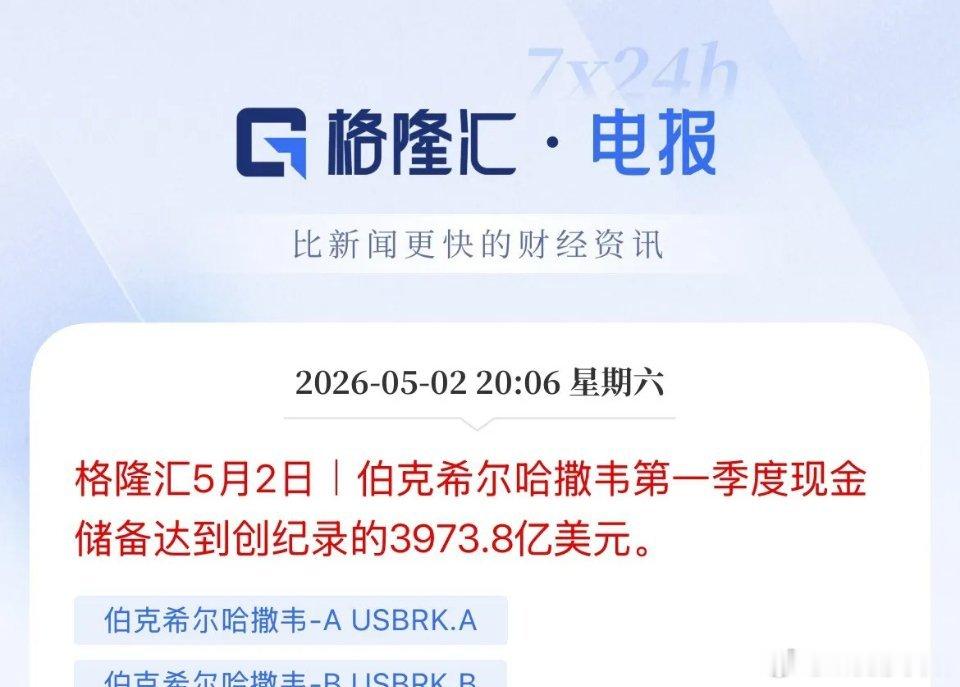 现金为王！等待抄底！巴菲特手握近4000亿美元（折合人民币2.7万人民币）现金，