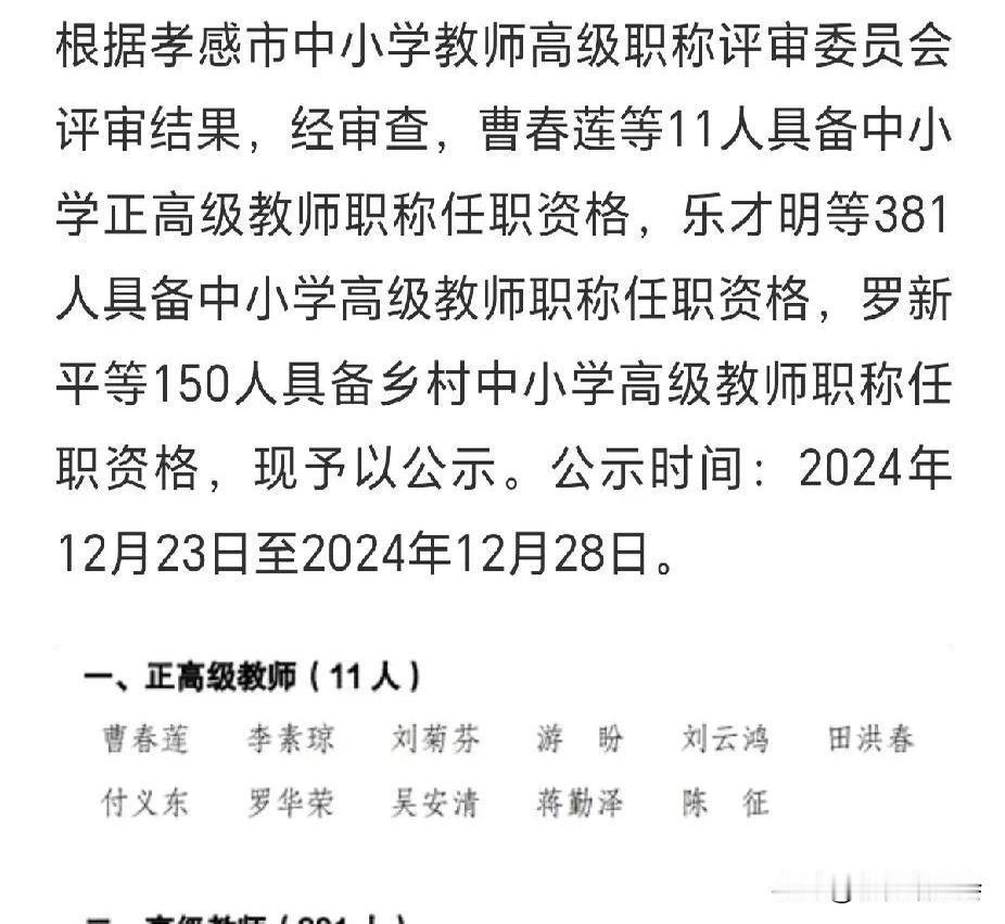 我无意中看到孝感市中小学教师高级职称评审结果公示，在里面看到了几个熟悉的名字，一