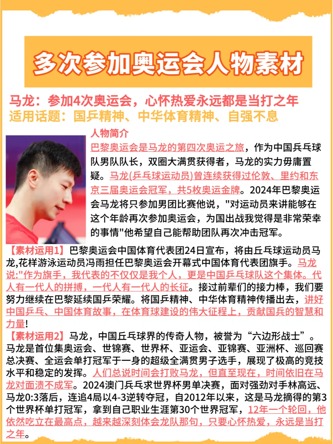 巴黎奥运会爆款人物素材赶快背
