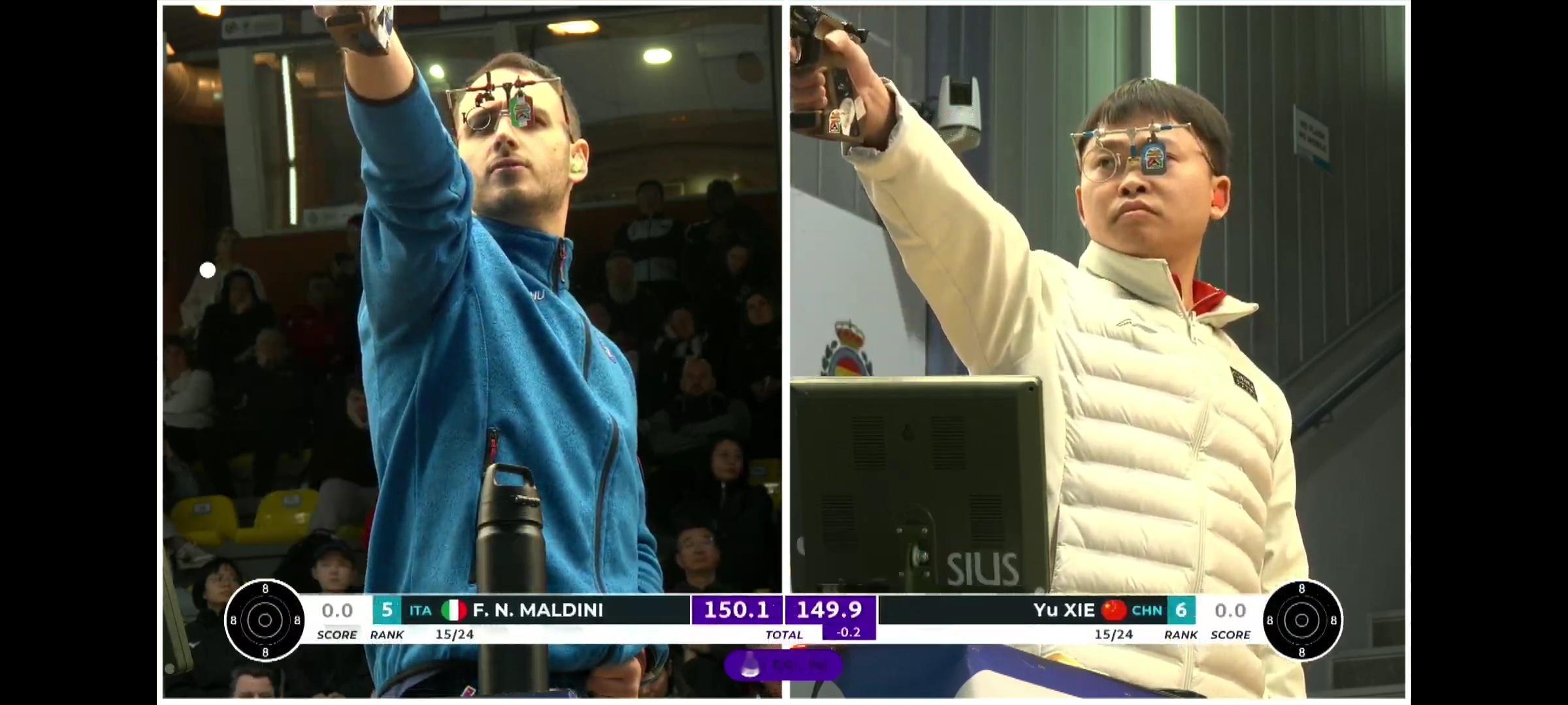 男子10米气手枪第五名，谢瑜 