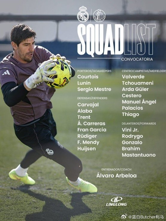 3月2日 本轮西甲皇马将迎战赫塔费，球队官方也公布了本场比赛大名单，其中姆巴佩、