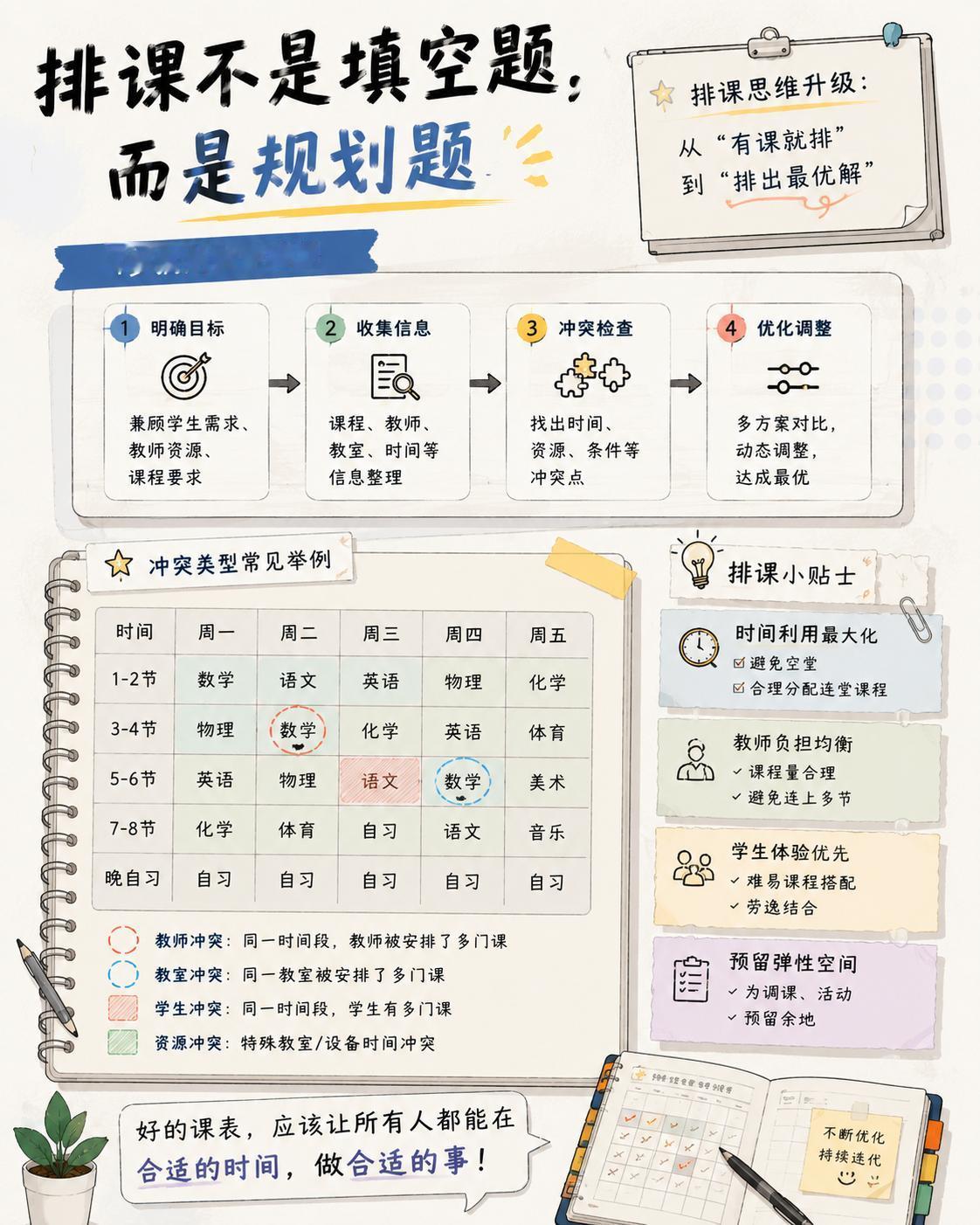 上周和隔壁学校教务聊天，她吐槽所有人都误解排课工作。
在外人眼里，课表就是把课程