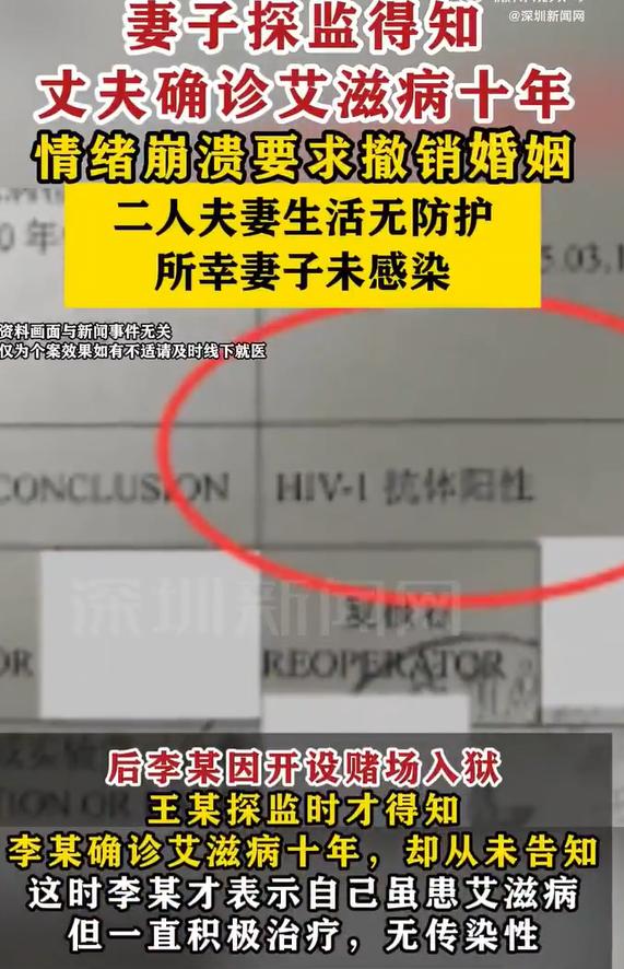 丈夫隐瞒艾滋10年夫妻生活无防护，妻子探监时才知道丈夫患艾滋，所幸她并没有被传染