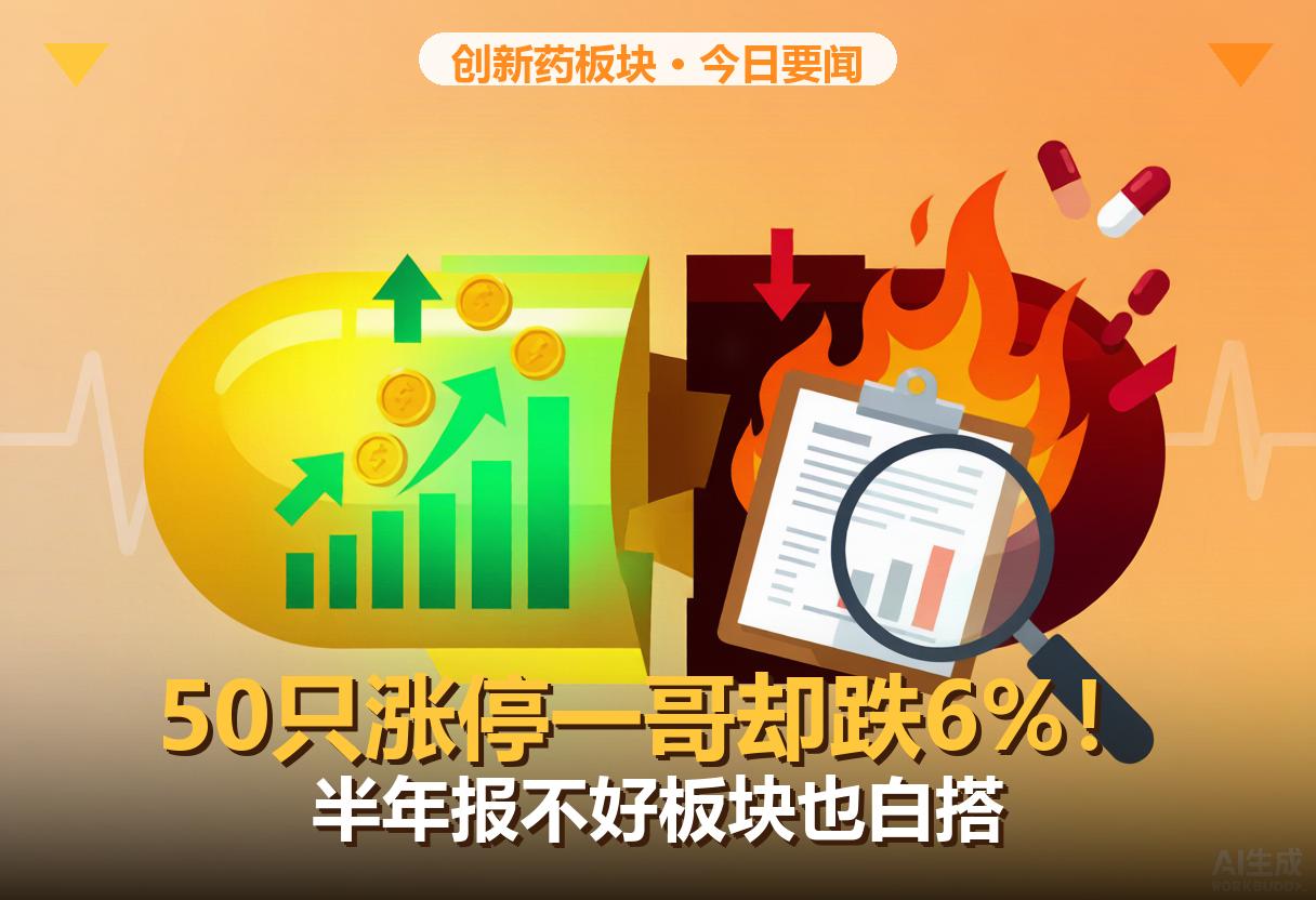 50只涨停一哥却跌6%！半年报爆雷了
今天A股最撕裂的画面，不在科技股，在创新药