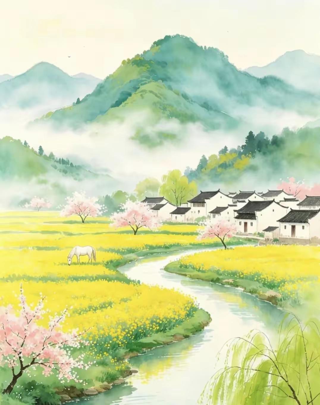 天净沙·春风
柔风漫过山陵，
轻梳细柳青青，
暖日相随伴行。
无言自静，
依然满